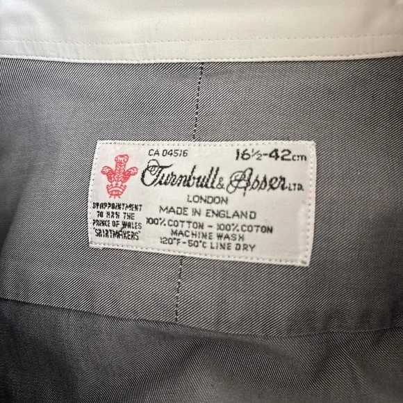 Turnbull & Asser Dress Shirt Sz 16.5-42 Gray White Contrast French Cuff